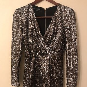 Bebe metallic long sleeve romper